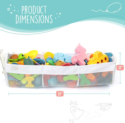 Comfylife Large Bath Toy Organizer – 3 Compartment Bath Toy Holder for Bathtub & Shower – Quick-Dry Mesh with 4 Strong Adhesive Hooks – Kids Toys Storage Net for Bathroom, shower & Tub