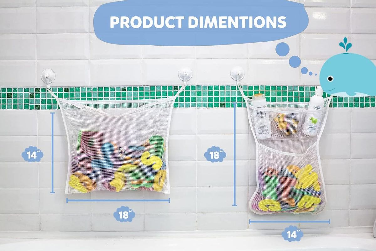 Comfylife Large Bath Toy Organizer – 3 Compartment Bath Toy Holder for Bathtub & Shower – Quick-Dry Mesh with 4 Strong Adhesive Hooks – Kids Toys Storage Net for Bathroom, shower & Tub