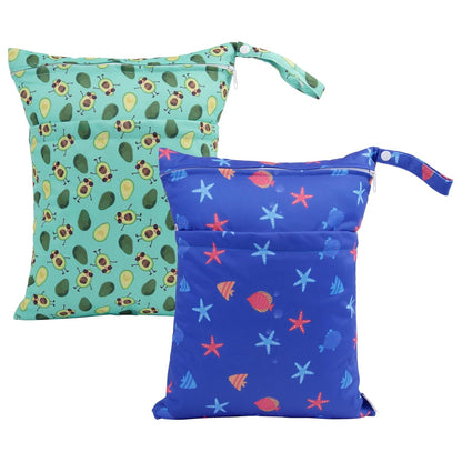 3 Pcs Cloth Diaper Wet Dry Bags Waterproof Reusable with Two Zippered Pockets Travel Beach Pool Daycare Soiled Baby Items Yoga Gym Bag for Swimsuits or Wet Clothes Small Medium Large - Colors B