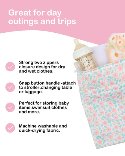 3 Pcs Cloth Diaper Wet Dry Bags Waterproof Reusable with Two Zippered Pockets Travel Beach Pool Daycare Soiled Baby Items Yoga Gym Bag for Swimsuits or Wet Clothes Small Medium Large - Colors B