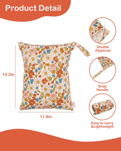 3 Pcs Cloth Diaper Wet Dry Bags Waterproof Reusable with Two Zippered Pockets Travel Beach Pool Daycare Soiled Baby Items Yoga Gym Bag for Swimsuits or Wet Clothes Small Medium Large - Colors B