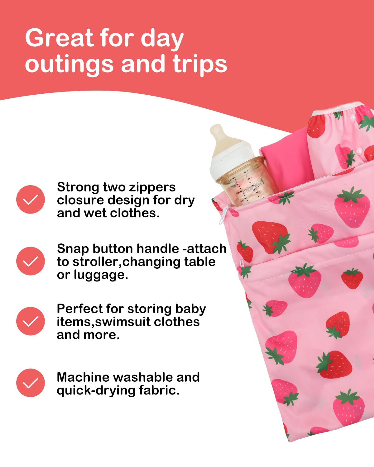 3 Pcs Cloth Diaper Wet Dry Bags Waterproof Reusable with Two Zippered Pockets Travel Beach Pool Daycare Soiled Baby Items Yoga Gym Bag for Swimsuits or Wet Clothes Small Medium Large - Colors B
