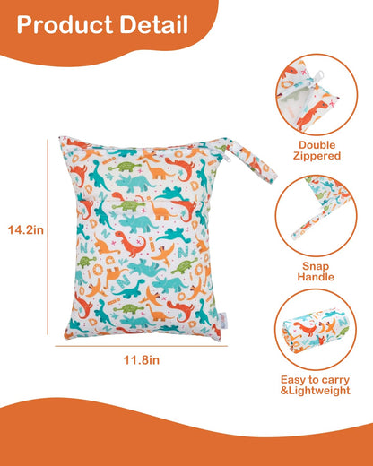 3 Pcs Cloth Diaper Wet Dry Bags Waterproof Reusable with Two Zippered Pockets Travel Beach Pool Daycare Soiled Baby Items Yoga Gym Bag for Swimsuits or Wet Clothes Small Medium Large - Colors B