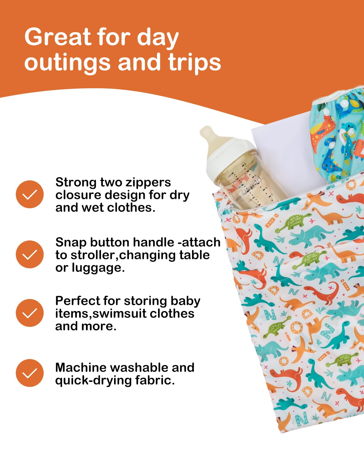 3 Pcs Cloth Diaper Wet Dry Bags Waterproof Reusable with Two Zippered Pockets Travel Beach Pool Daycare Soiled Baby Items Yoga Gym Bag for Swimsuits or Wet Clothes Small Medium Large - Colors B