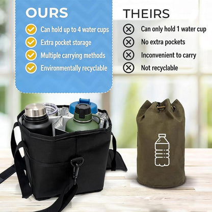 Portable 4 Compartment Insulated Drink Tote, Family Size Cup Carrier with Handle & Adjustable Shoulder Strap, Reusable Bag for Coffee Tumblers Bottles Outdoor Commute