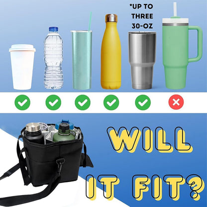 Portable 4 Compartment Insulated Drink Tote, Family Size Cup Carrier with Handle & Adjustable Shoulder Strap, Reusable Bag for Coffee Tumblers Bottles Outdoor Commute