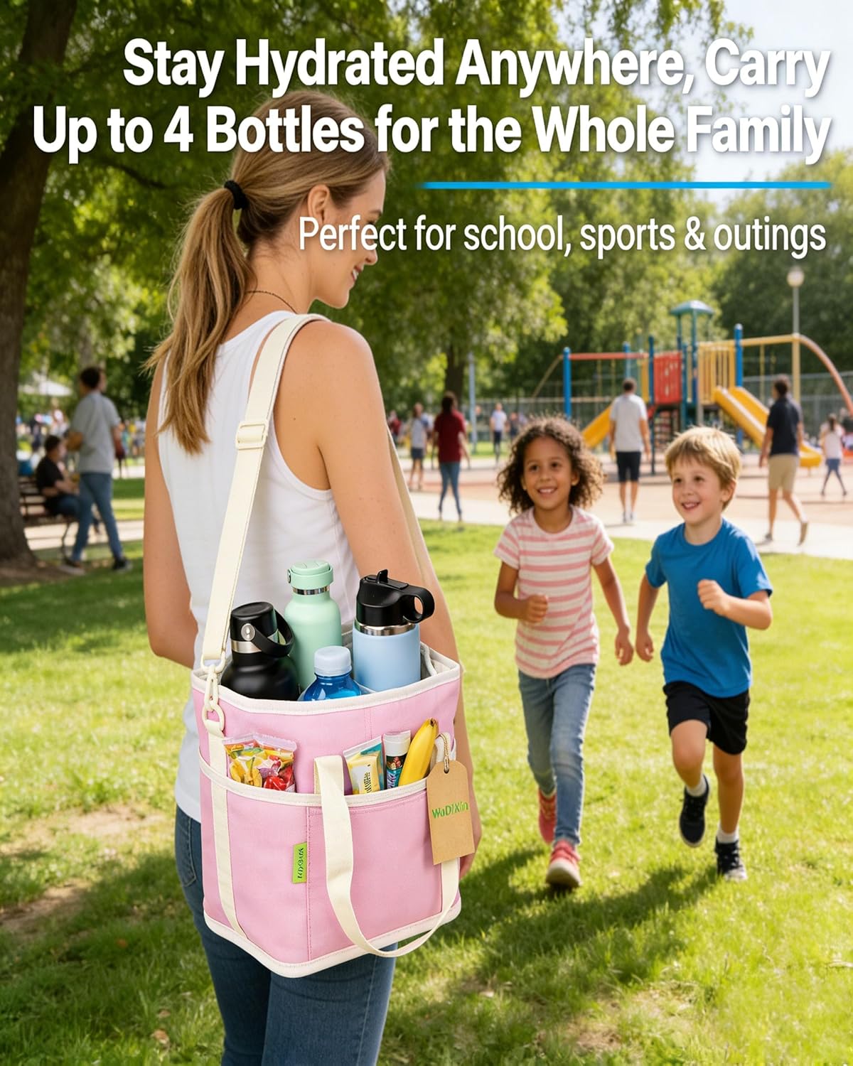 Portable 4 Compartment Insulated Drink Tote, Family Size Cup Carrier with Handle & Adjustable Shoulder Strap, Reusable Bag for Coffee Tumblers Bottles Outdoor Commute