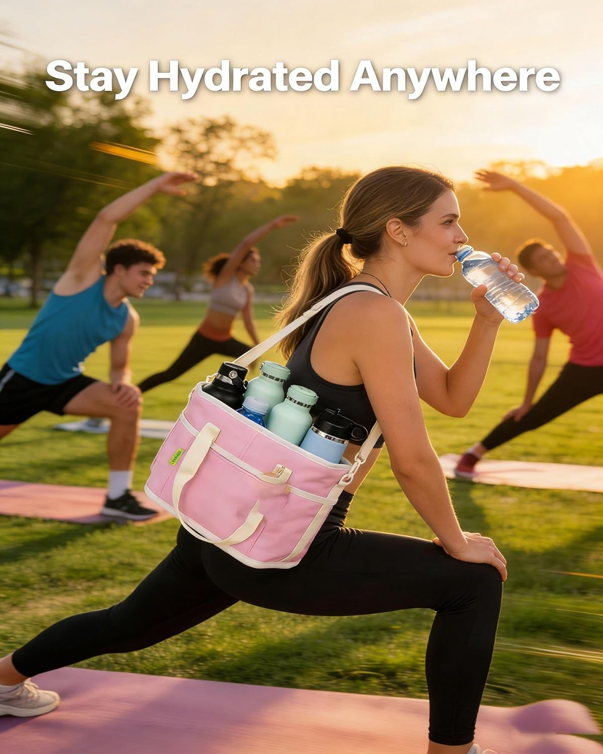 Portable 4 Compartment Insulated Drink Tote, Family Size Cup Carrier with Handle & Adjustable Shoulder Strap, Reusable Bag for Coffee Tumblers Bottles Outdoor Commute
