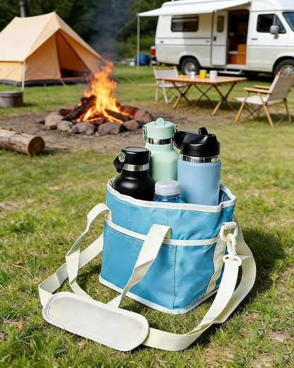 Portable 4 Compartment Insulated Drink Tote, Family Size Cup Carrier with Handle & Adjustable Shoulder Strap, Reusable Bag for Coffee Tumblers Bottles Outdoor Commute