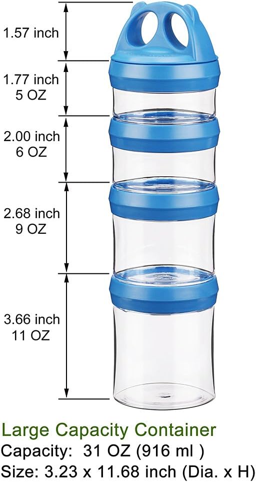 Stackable Food Storage Containers with Twist Lock System - BPA-Free Tritan Containers for Travel, Formula, Protein Powder, Snacks - Leakproof & Dishwasher Safe - 31 oz (Blue)