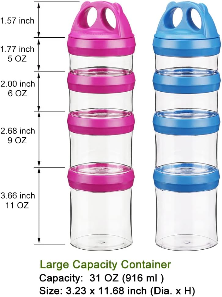 Stackable Food Storage Containers with Twist Lock System - BPA-Free Tritan Containers for Travel, Formula, Protein Powder, Snacks - Leakproof & Dishwasher Safe - 31 oz (Blue)