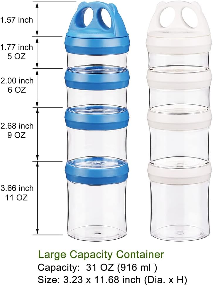Stackable Food Storage Containers with Twist Lock System - BPA-Free Tritan Containers for Travel, Formula, Protein Powder, Snacks - Leakproof & Dishwasher Safe - 31 oz (Blue)
