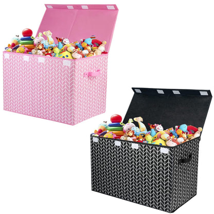 Large Toy Storage Box Chest with Lid, Sturdy Toys Boxes Bin Organizer Baskets for Nursery, Closet, Bedroom, Playroom 25"x13" x16"