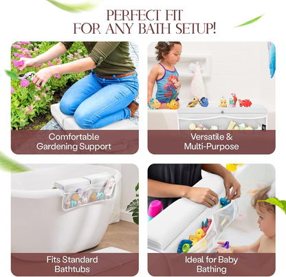 Comfortable Baby Bath Kneeler and Elbow Rest Pad Set — Kneeling Pad for Bathing Baby, Relieves Knee and Elbow Pain, Non-Slip Bathtub Kneeling Pad with Toy Organizer, Bonus Brush and Washcloth