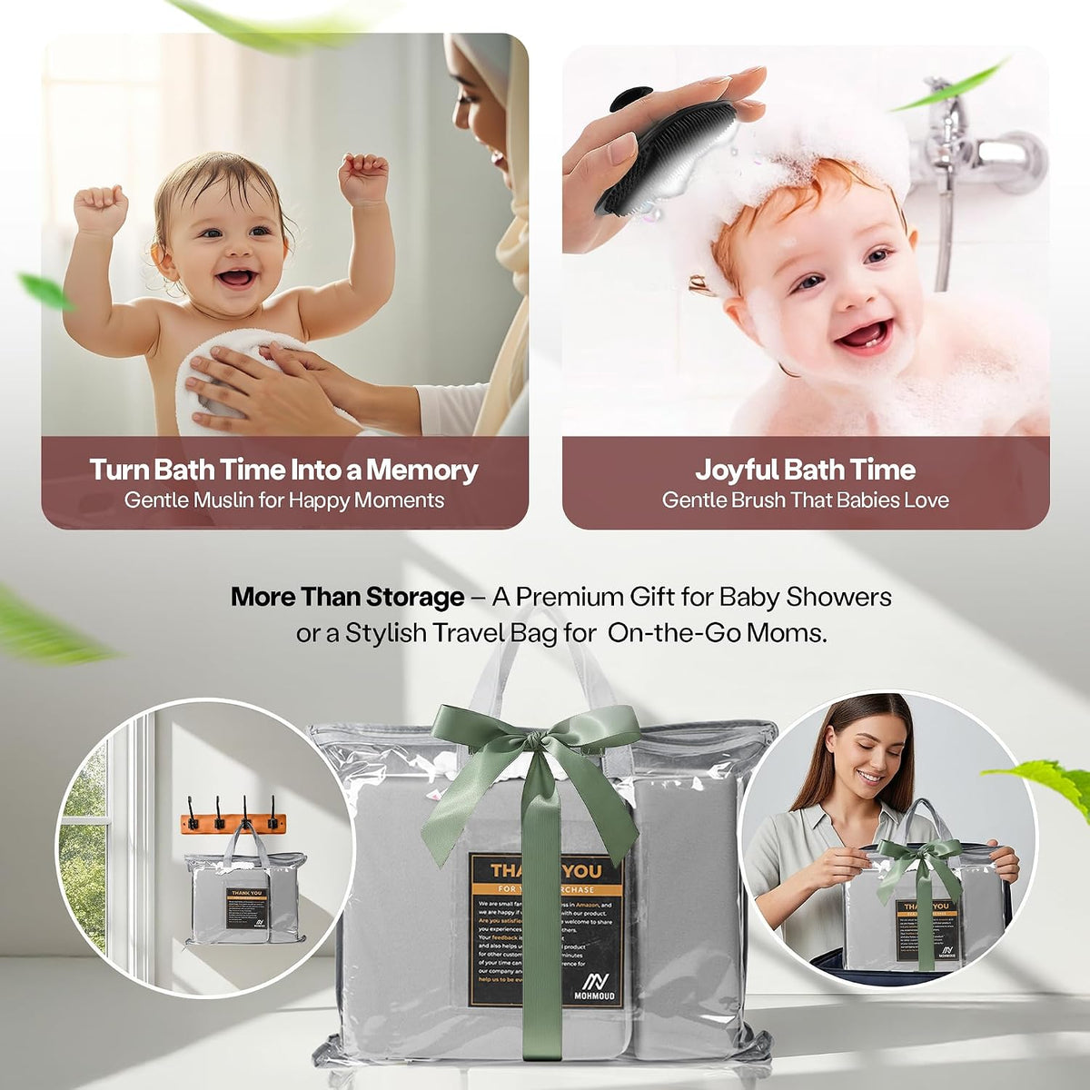 Comfortable Baby Bath Kneeler and Elbow Rest Pad Set — Kneeling Pad for Bathing Baby, Relieves Knee and Elbow Pain, Non-Slip Bathtub Kneeling Pad with Toy Organizer, Bonus Brush and Washcloth