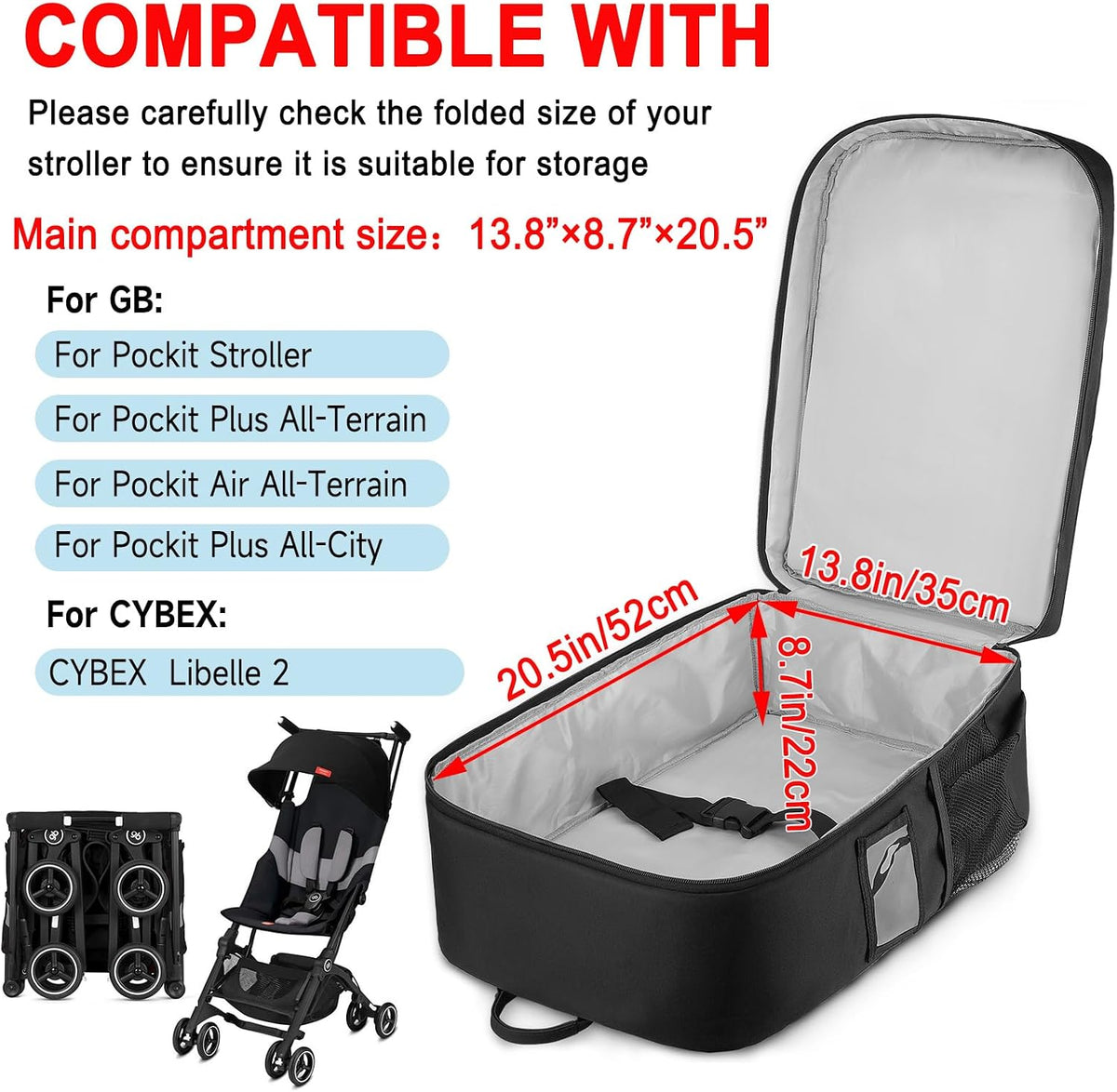 Stroller Travel Bag Compatible with Gb Pockit(13.8 × 8.7 ×20.5inch)