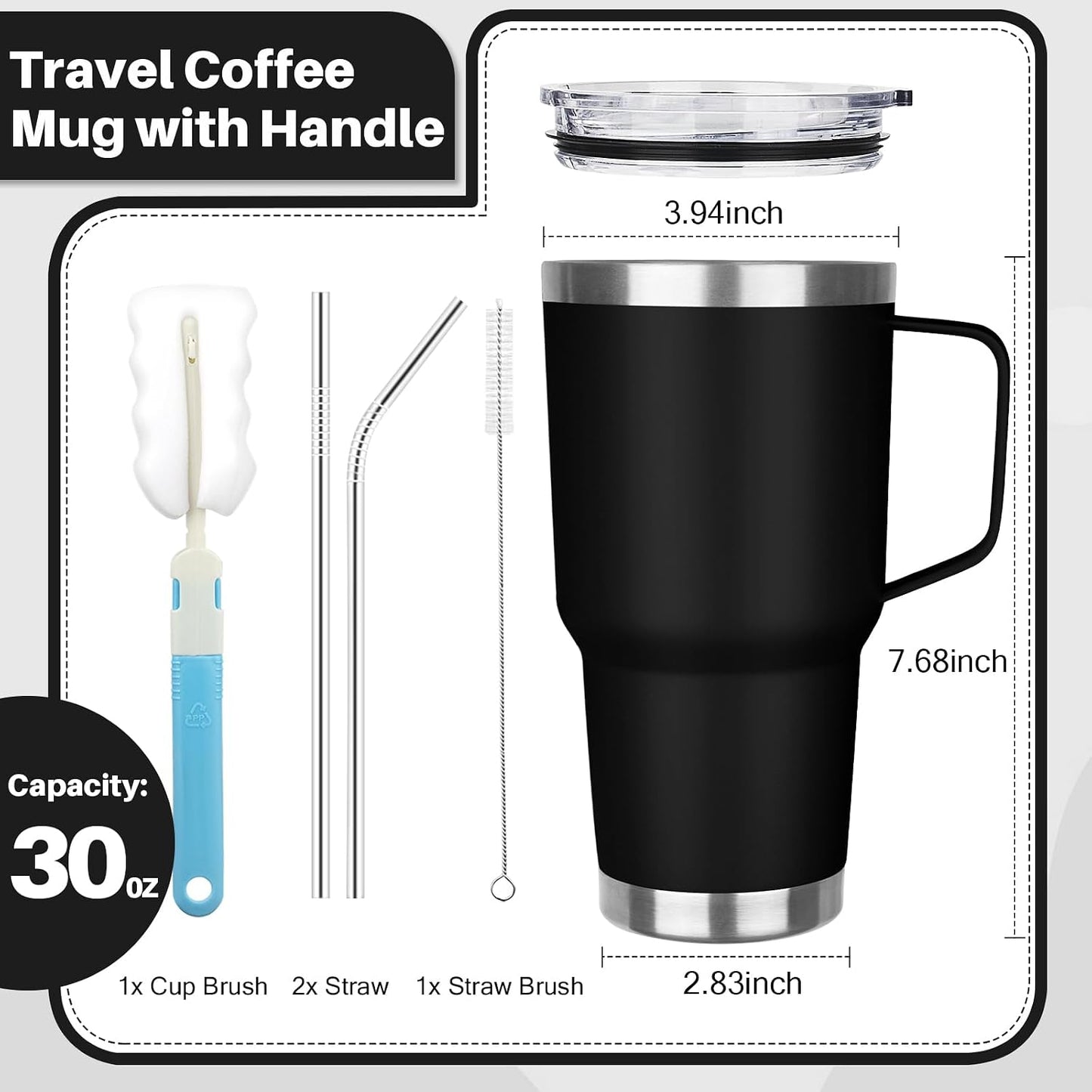 30 oz Tumbler with Handle, Stainless Steel Insulated Tumbler with Lid and Straw, Double Wall Vacuum Coffee Mug Tumbler, Insulated Coffee Thermal Cup for Cold and Hot (Fruit Green)