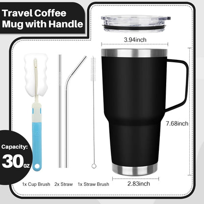 30 oz Tumbler with Handle, Stainless Steel Insulated Tumbler with Lid and Straw, Double Wall Vacuum Coffee Mug Tumbler, Insulated Coffee Thermal Cup for Cold and Hot (Fruit Green)