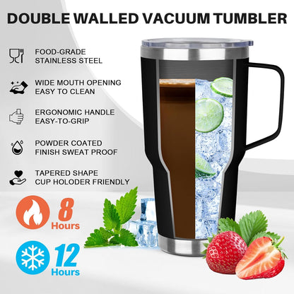 30 oz Tumbler with Handle, Stainless Steel Insulated Tumbler with Lid and Straw, Double Wall Vacuum Coffee Mug Tumbler, Insulated Coffee Thermal Cup for Cold and Hot (Fruit Green)