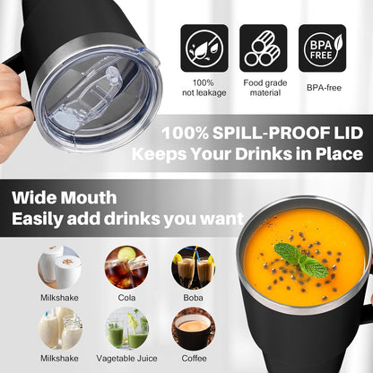 30 oz Tumbler with Handle, Stainless Steel Insulated Tumbler with Lid and Straw, Double Wall Vacuum Coffee Mug Tumbler, Insulated Coffee Thermal Cup for Cold and Hot (Fruit Green)