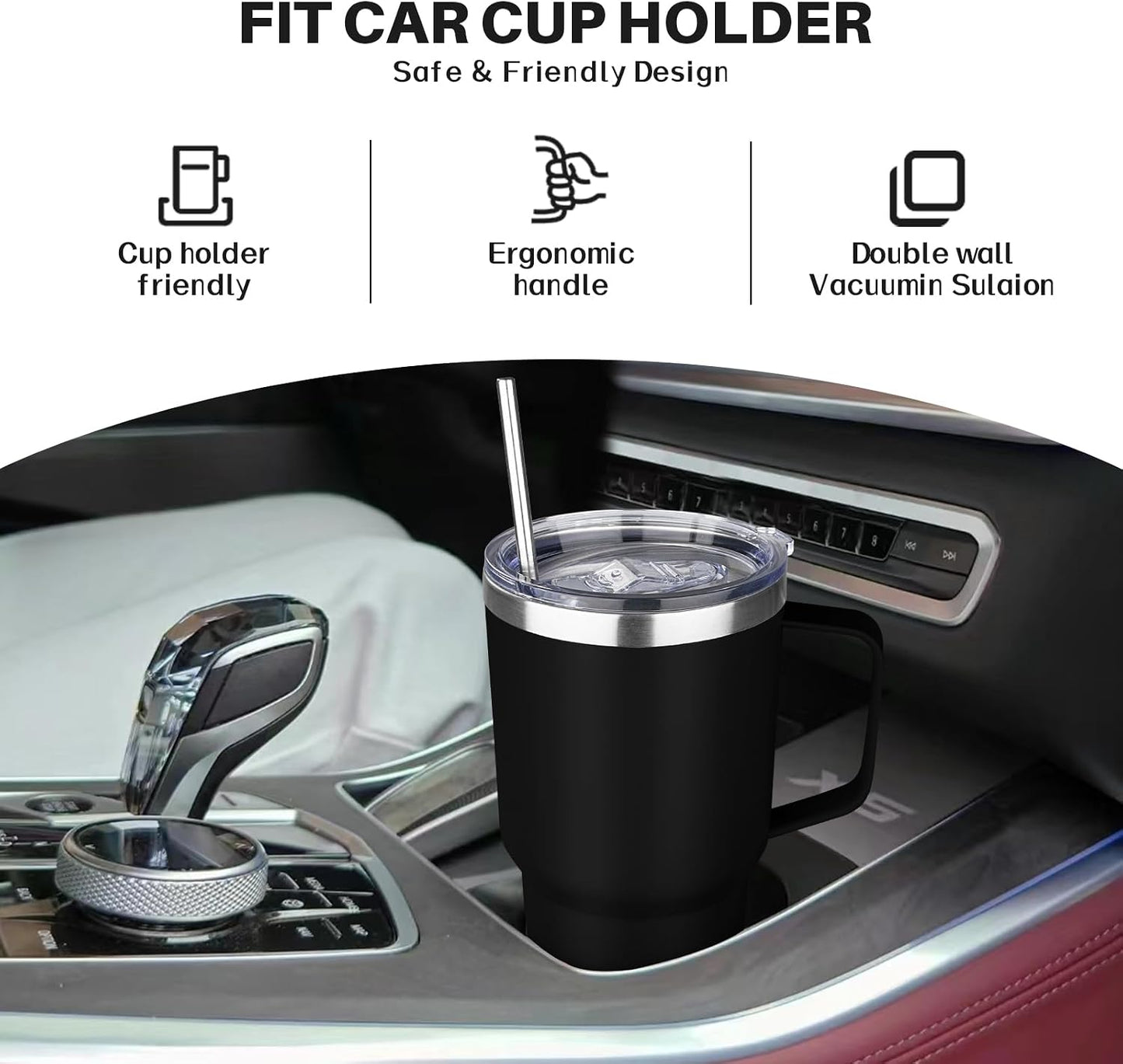 30 oz Tumbler with Handle, Stainless Steel Insulated Tumbler with Lid and Straw, Double Wall Vacuum Coffee Mug Tumbler, Insulated Coffee Thermal Cup for Cold and Hot (Fruit Green)
