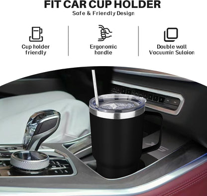30 oz Tumbler with Handle, Stainless Steel Insulated Tumbler with Lid and Straw, Double Wall Vacuum Coffee Mug Tumbler, Insulated Coffee Thermal Cup for Cold and Hot (Fruit Green)