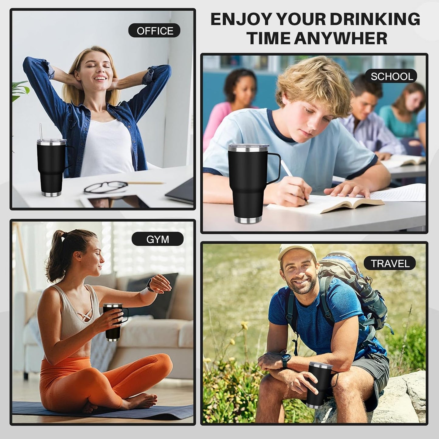 30 oz Tumbler with Handle, Stainless Steel Insulated Tumbler with Lid and Straw, Double Wall Vacuum Coffee Mug Tumbler, Insulated Coffee Thermal Cup for Cold and Hot (Fruit Green)
