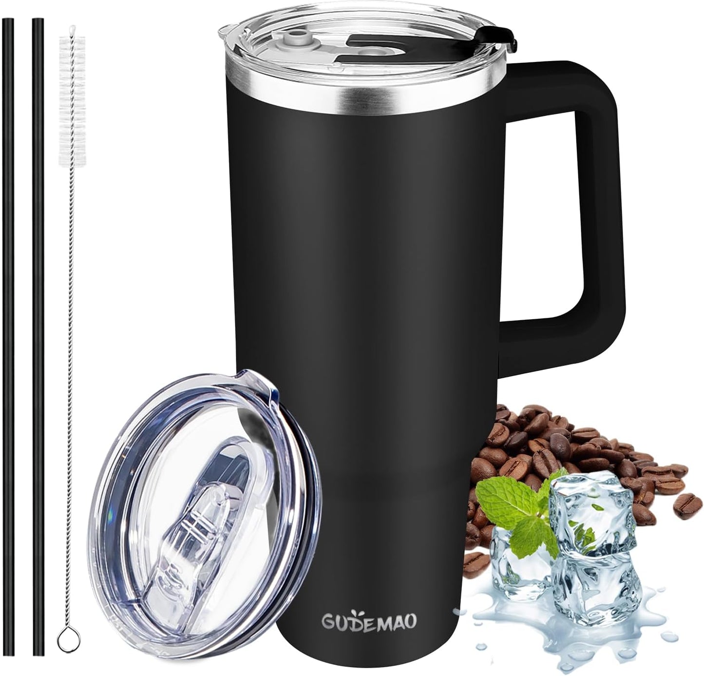 30 oz Tumbler with Handle, Stainless Steel Insulated Tumbler with Lid and Straw, Double Wall Vacuum Coffee Mug Tumbler, Insulated Coffee Thermal Cup for Cold and Hot (Fruit Green)