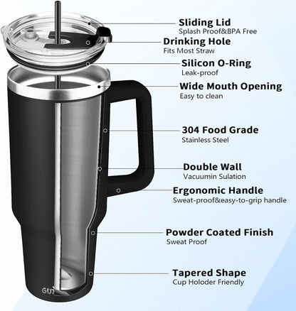 30 oz Tumbler with Handle, Stainless Steel Insulated Tumbler with Lid and Straw, Double Wall Vacuum Coffee Mug Tumbler, Insulated Coffee Thermal Cup for Cold and Hot (Fruit Green)