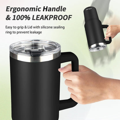 30 oz Tumbler with Handle, Stainless Steel Insulated Tumbler with Lid and Straw, Double Wall Vacuum Coffee Mug Tumbler, Insulated Coffee Thermal Cup for Cold and Hot (Fruit Green)
