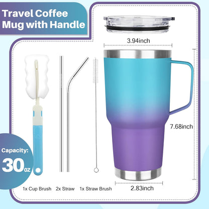 30 oz Tumbler with Handle, Stainless Steel Insulated Tumbler with Lid and Straw, Double Wall Vacuum Coffee Mug Tumbler, Insulated Coffee Thermal Cup for Cold and Hot (Fruit Green)