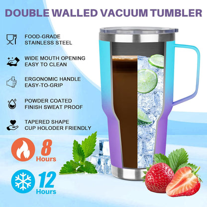 30 oz Tumbler with Handle, Stainless Steel Insulated Tumbler with Lid and Straw, Double Wall Vacuum Coffee Mug Tumbler, Insulated Coffee Thermal Cup for Cold and Hot (Fruit Green)
