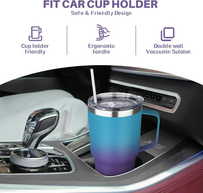 30 oz Tumbler with Handle, Stainless Steel Insulated Tumbler with Lid and Straw, Double Wall Vacuum Coffee Mug Tumbler, Insulated Coffee Thermal Cup for Cold and Hot (Fruit Green)