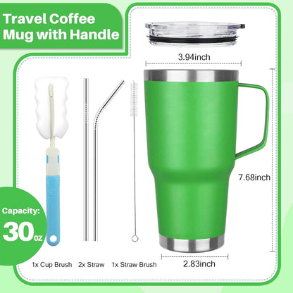 30 oz Tumbler with Handle, Stainless Steel Insulated Tumbler with Lid and Straw, Double Wall Vacuum Coffee Mug Tumbler, Insulated Coffee Thermal Cup for Cold and Hot (Fruit Green)