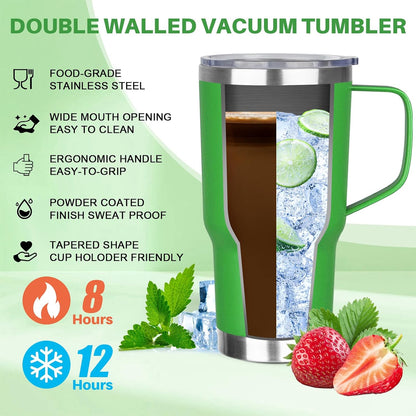 30 oz Tumbler with Handle, Stainless Steel Insulated Tumbler with Lid and Straw, Double Wall Vacuum Coffee Mug Tumbler, Insulated Coffee Thermal Cup for Cold and Hot (Fruit Green)