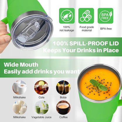 30 oz Tumbler with Handle, Stainless Steel Insulated Tumbler with Lid and Straw, Double Wall Vacuum Coffee Mug Tumbler, Insulated Coffee Thermal Cup for Cold and Hot (Fruit Green)