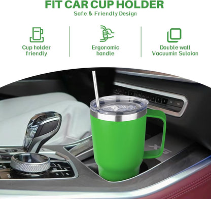 30 oz Tumbler with Handle, Stainless Steel Insulated Tumbler with Lid and Straw, Double Wall Vacuum Coffee Mug Tumbler, Insulated Coffee Thermal Cup for Cold and Hot (Fruit Green)