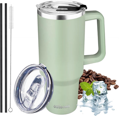 30 oz Tumbler with Handle, Stainless Steel Insulated Tumbler with Lid and Straw, Double Wall Vacuum Coffee Mug Tumbler, Insulated Coffee Thermal Cup for Cold and Hot (Fruit Green)