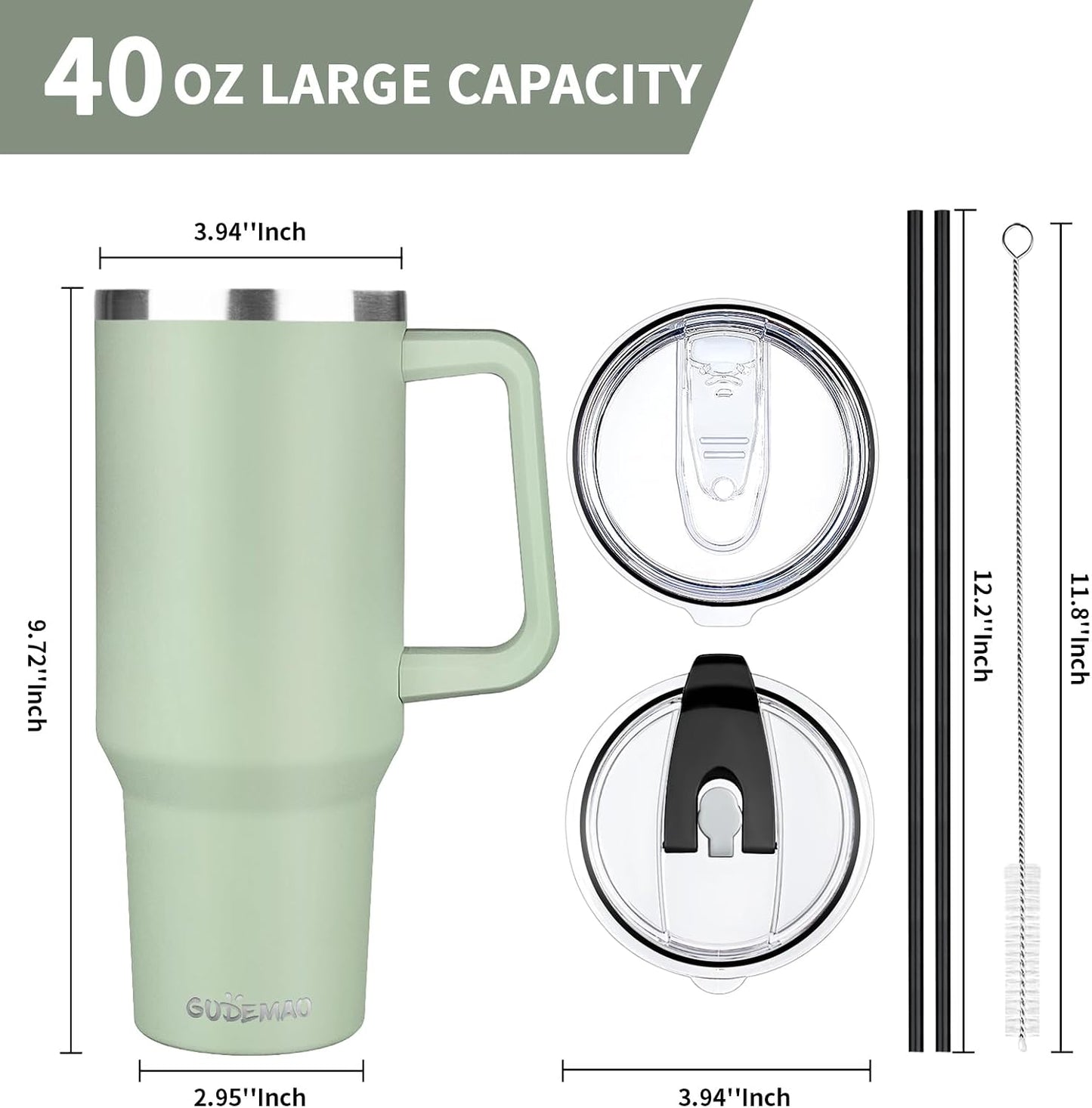 30 oz Tumbler with Handle, Stainless Steel Insulated Tumbler with Lid and Straw, Double Wall Vacuum Coffee Mug Tumbler, Insulated Coffee Thermal Cup for Cold and Hot (Fruit Green)