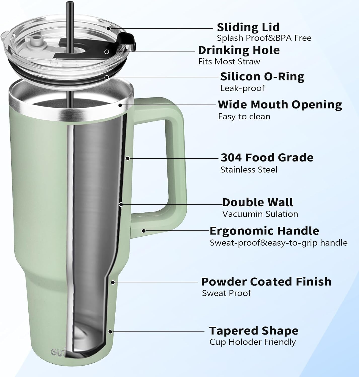 30 oz Tumbler with Handle, Stainless Steel Insulated Tumbler with Lid and Straw, Double Wall Vacuum Coffee Mug Tumbler, Insulated Coffee Thermal Cup for Cold and Hot (Fruit Green)