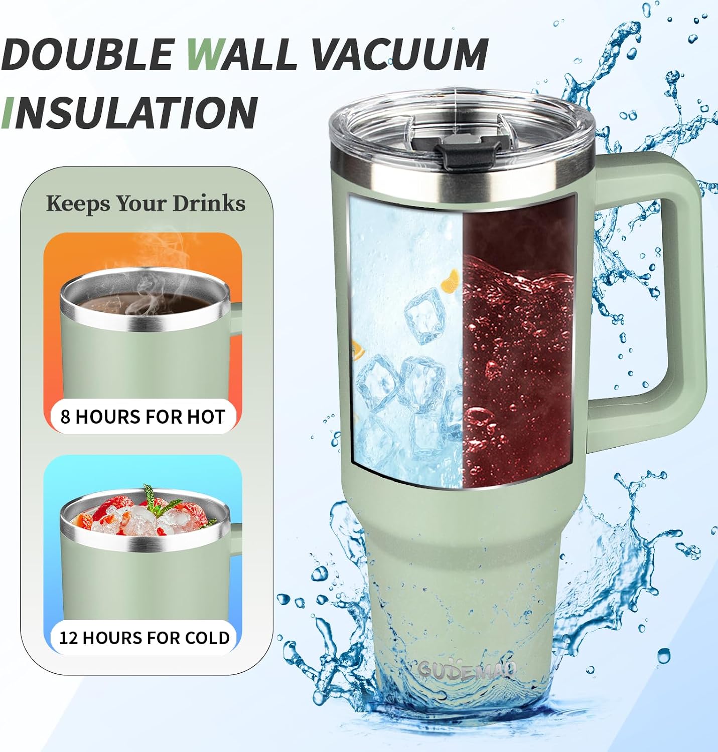 30 oz Tumbler with Handle, Stainless Steel Insulated Tumbler with Lid and Straw, Double Wall Vacuum Coffee Mug Tumbler, Insulated Coffee Thermal Cup for Cold and Hot (Fruit Green)