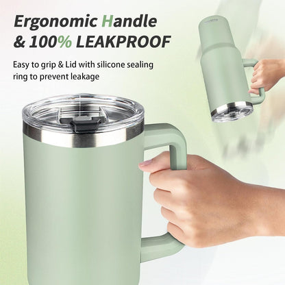 30 oz Tumbler with Handle, Stainless Steel Insulated Tumbler with Lid and Straw, Double Wall Vacuum Coffee Mug Tumbler, Insulated Coffee Thermal Cup for Cold and Hot (Fruit Green)