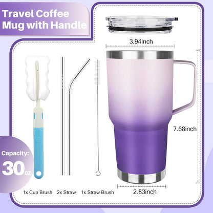 30 oz Tumbler with Handle, Stainless Steel Insulated Tumbler with Lid and Straw, Double Wall Vacuum Coffee Mug Tumbler, Insulated Coffee Thermal Cup for Cold and Hot (Fruit Green)