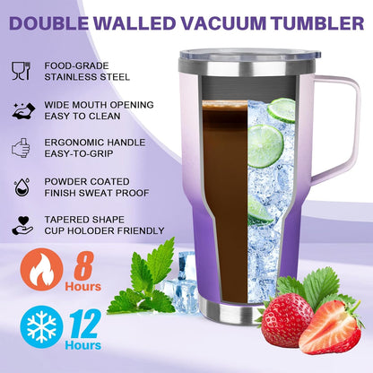 30 oz Tumbler with Handle, Stainless Steel Insulated Tumbler with Lid and Straw, Double Wall Vacuum Coffee Mug Tumbler, Insulated Coffee Thermal Cup for Cold and Hot (Fruit Green)