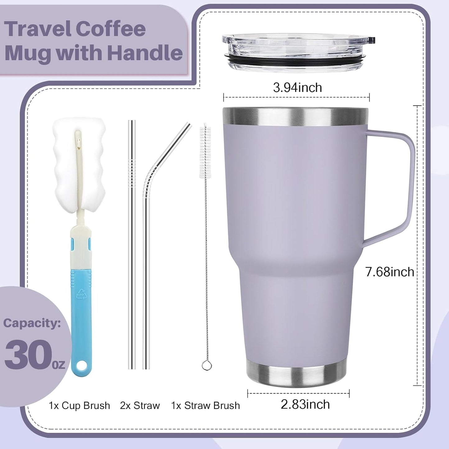 30 oz Tumbler with Handle, Stainless Steel Insulated Tumbler with Lid and Straw, Double Wall Vacuum Coffee Mug Tumbler, Insulated Coffee Thermal Cup for Cold and Hot (Fruit Green)