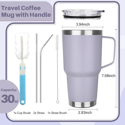 30 oz Tumbler with Handle, Stainless Steel Insulated Tumbler with Lid and Straw, Double Wall Vacuum Coffee Mug Tumbler, Insulated Coffee Thermal Cup for Cold and Hot (Fruit Green)