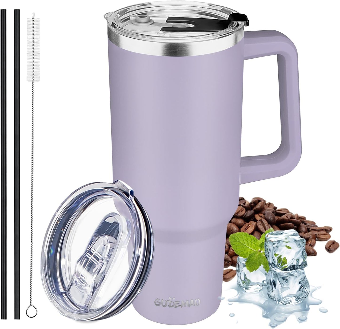 30 oz Tumbler with Handle, Stainless Steel Insulated Tumbler with Lid and Straw, Double Wall Vacuum Coffee Mug Tumbler, Insulated Coffee Thermal Cup for Cold and Hot (Fruit Green)