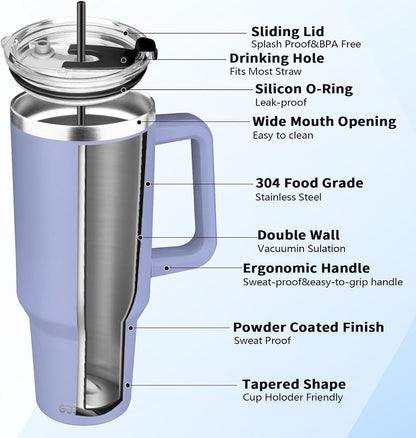 30 oz Tumbler with Handle, Stainless Steel Insulated Tumbler with Lid and Straw, Double Wall Vacuum Coffee Mug Tumbler, Insulated Coffee Thermal Cup for Cold and Hot (Fruit Green)