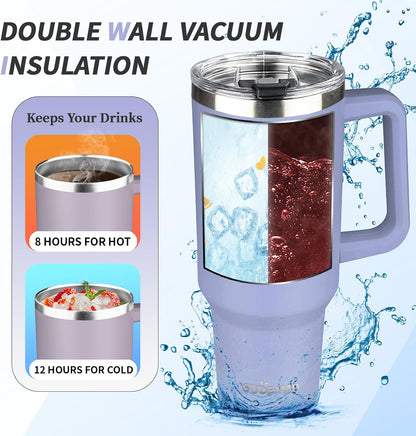 30 oz Tumbler with Handle, Stainless Steel Insulated Tumbler with Lid and Straw, Double Wall Vacuum Coffee Mug Tumbler, Insulated Coffee Thermal Cup for Cold and Hot (Fruit Green)