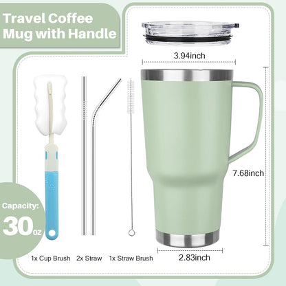 30 oz Tumbler with Handle, Stainless Steel Insulated Tumbler with Lid and Straw, Double Wall Vacuum Coffee Mug Tumbler, Insulated Coffee Thermal Cup for Cold and Hot (Fruit Green)